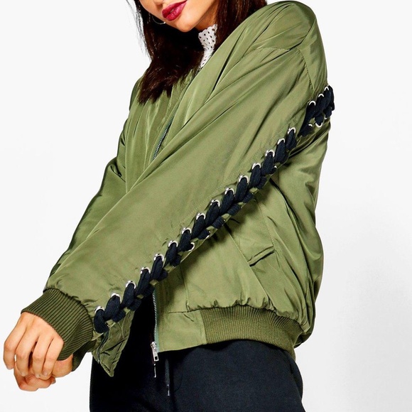 Jordyn Woods x Boohoo Eyelet and Lace Up Bomber Jacket - Picture 4 of 8